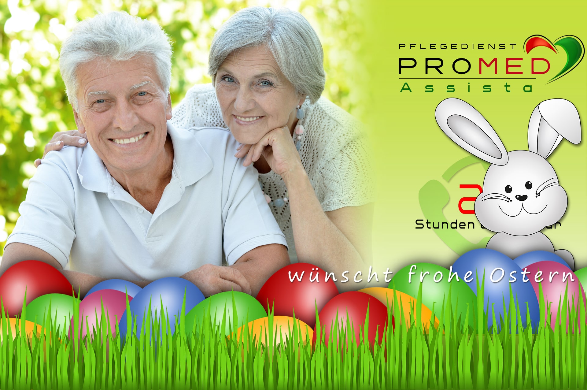 Pflegedienst PROMED Assista Kreis Offenbach - 24 Stunden erreichber wünscht frohe Ostern